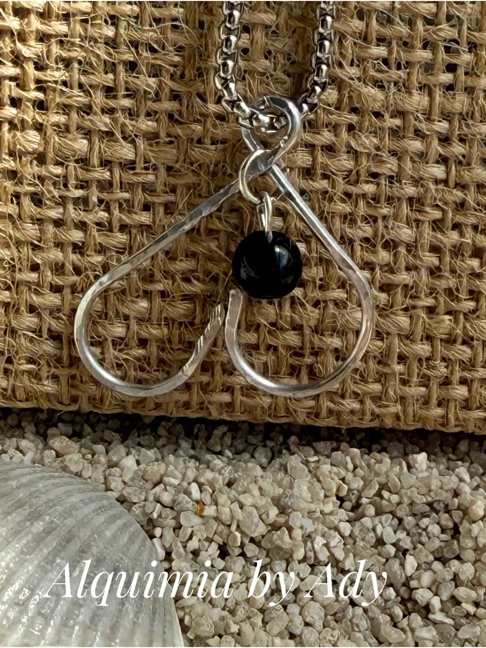 Silver Double-Heart Pendant with Black ONYX Bead